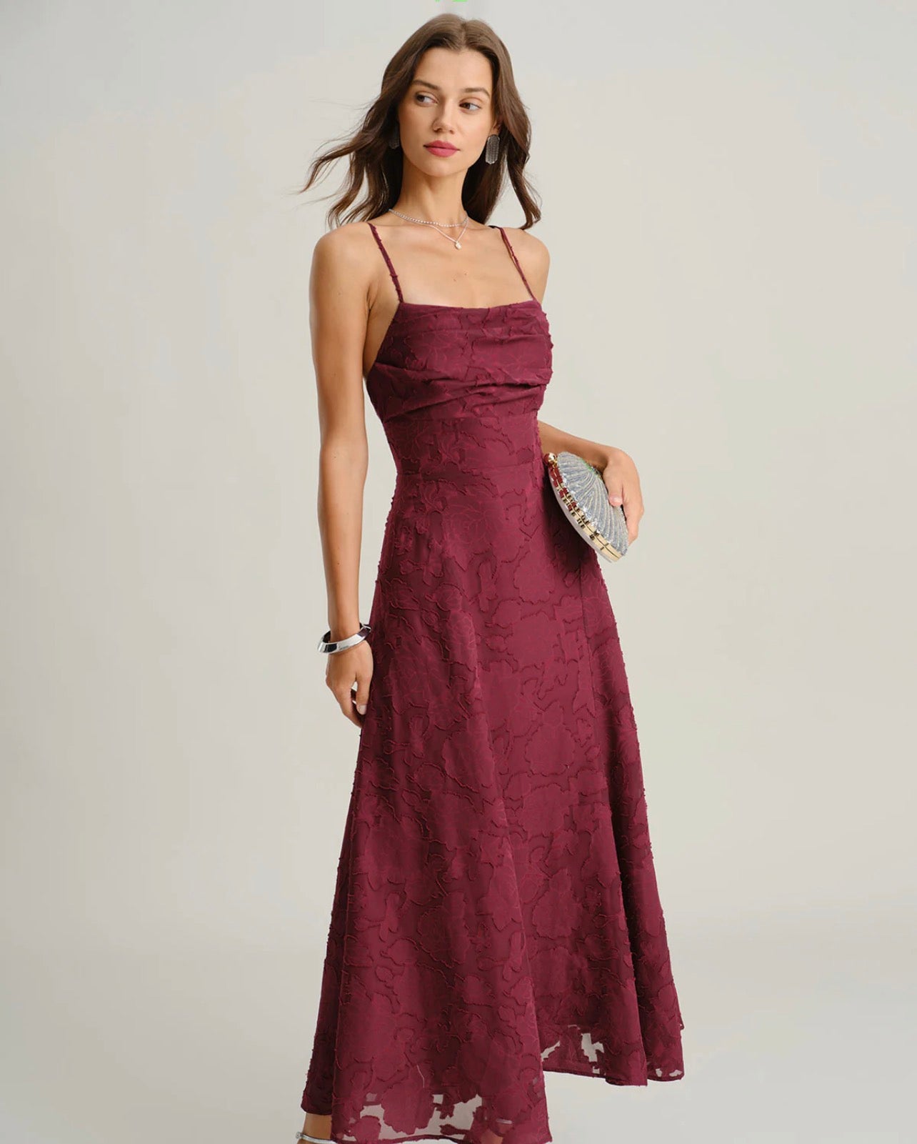 Maroon Floral Backless Slip Dress
