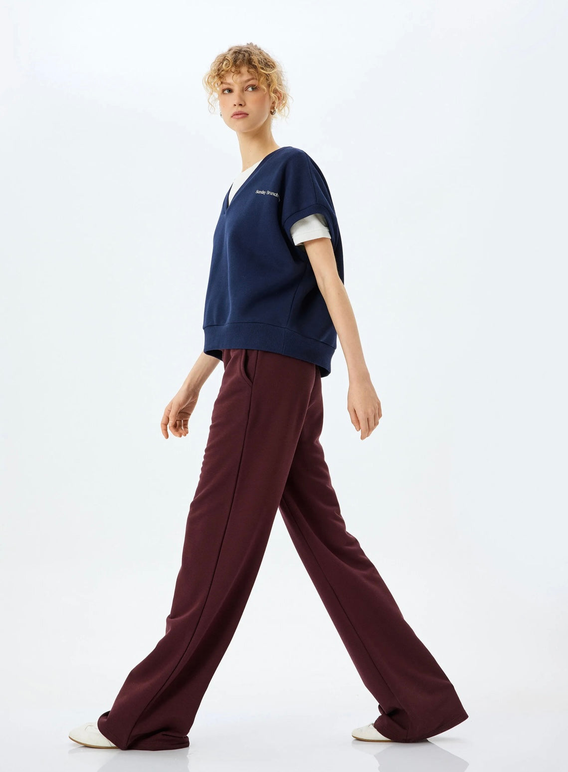 Maroon Wide Leg Warm Trouser