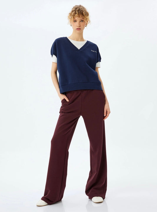 Maroon Wide Leg Warm Trouser