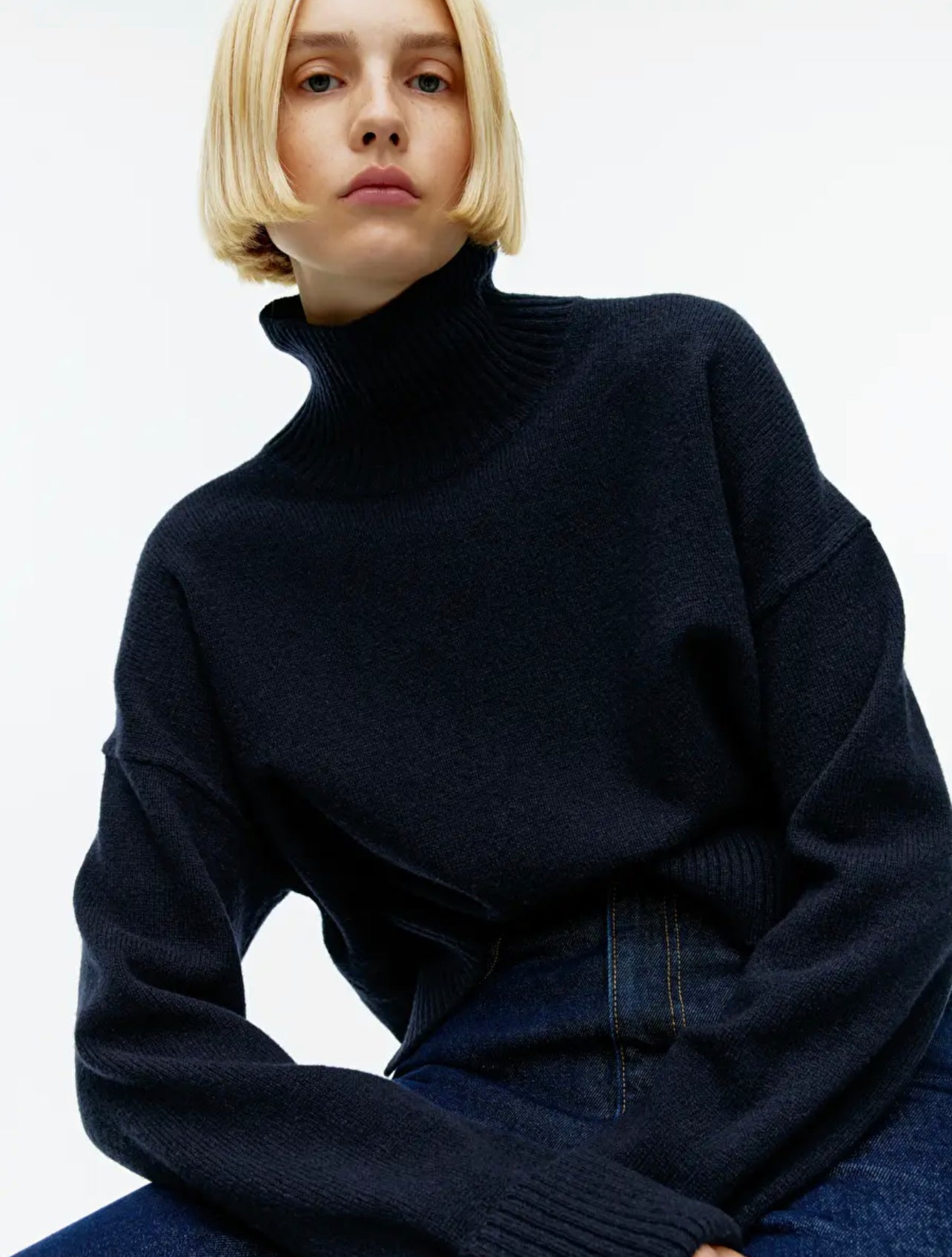 Navy Blue Polo-neck Sweater