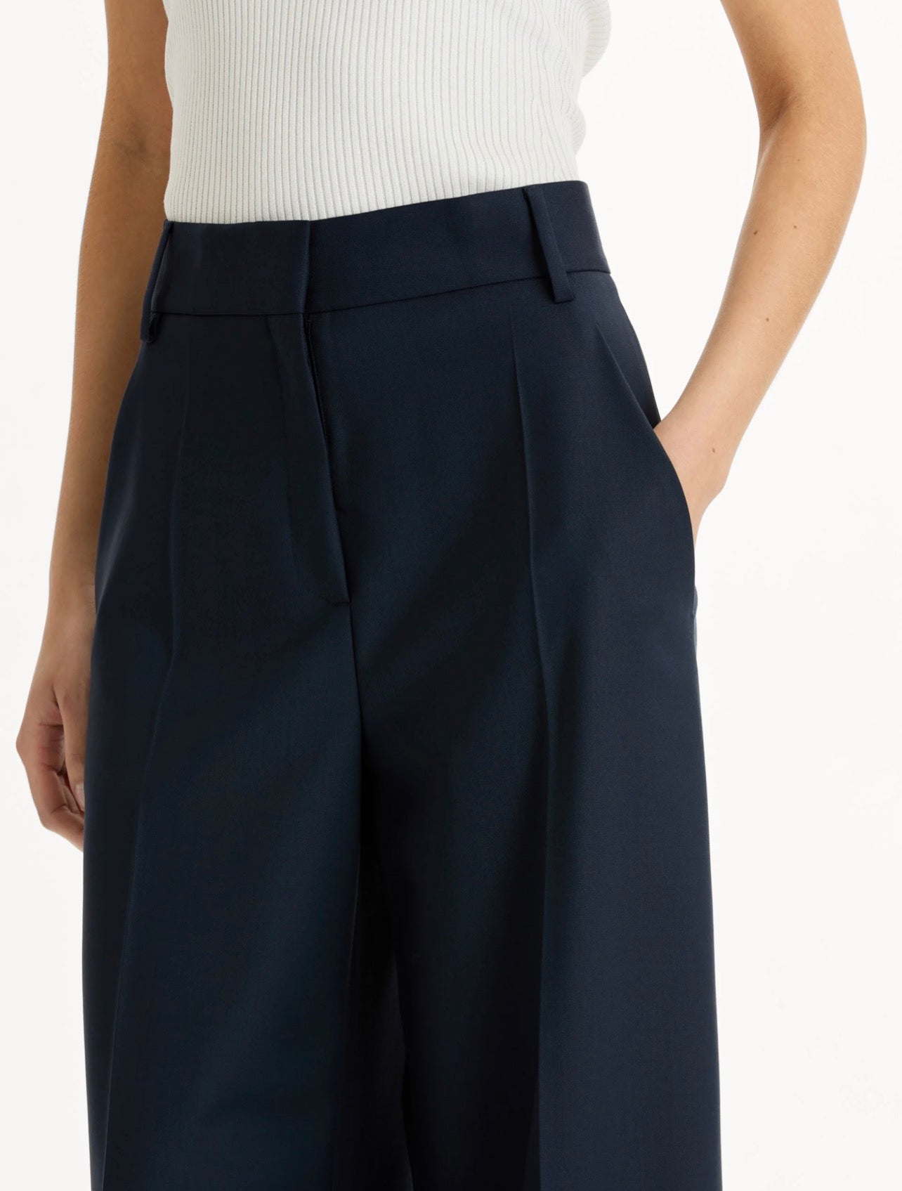 Navy Blue Wide Leg Trousers
