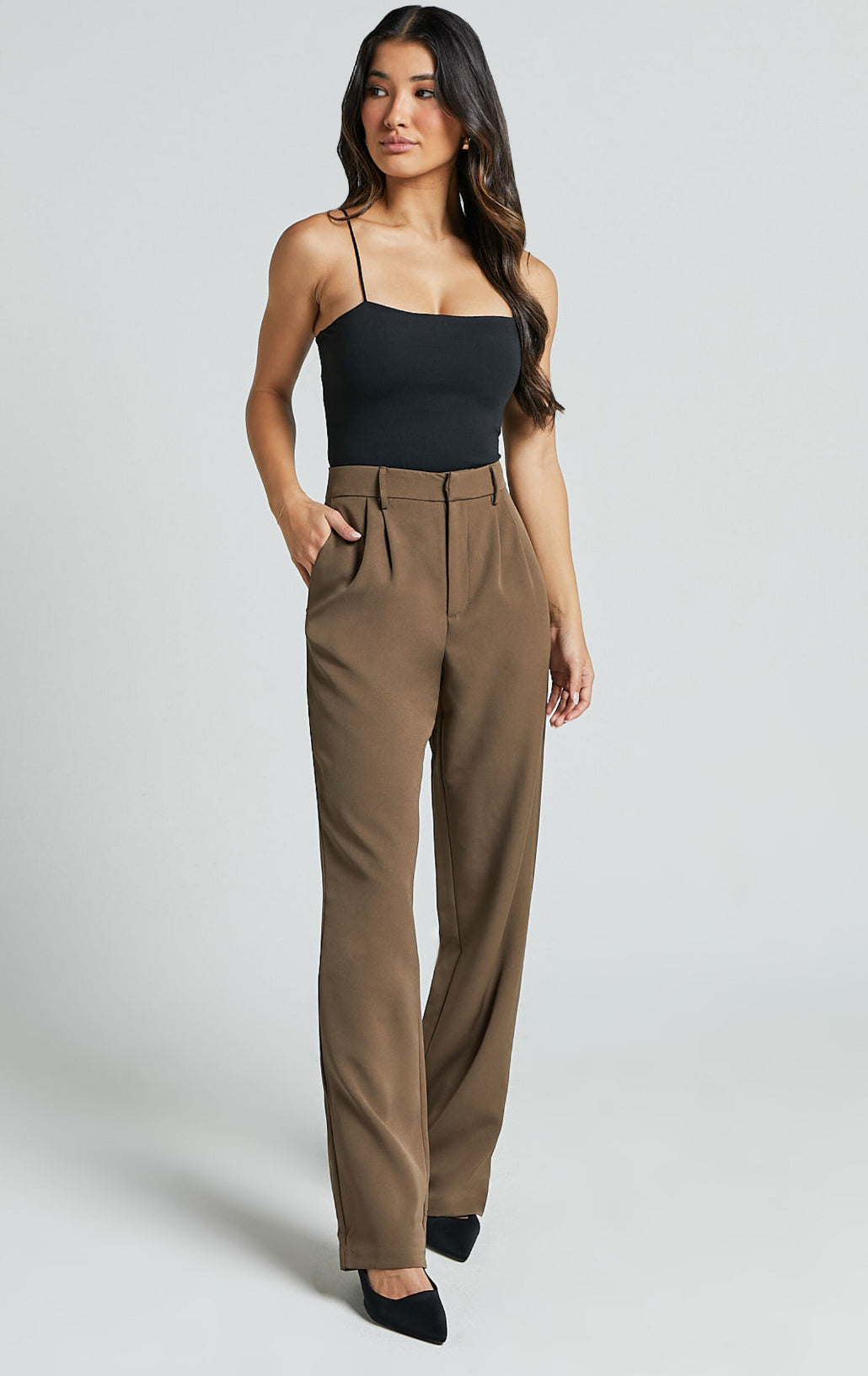 Olive Pleated Straight Tailored Trouser