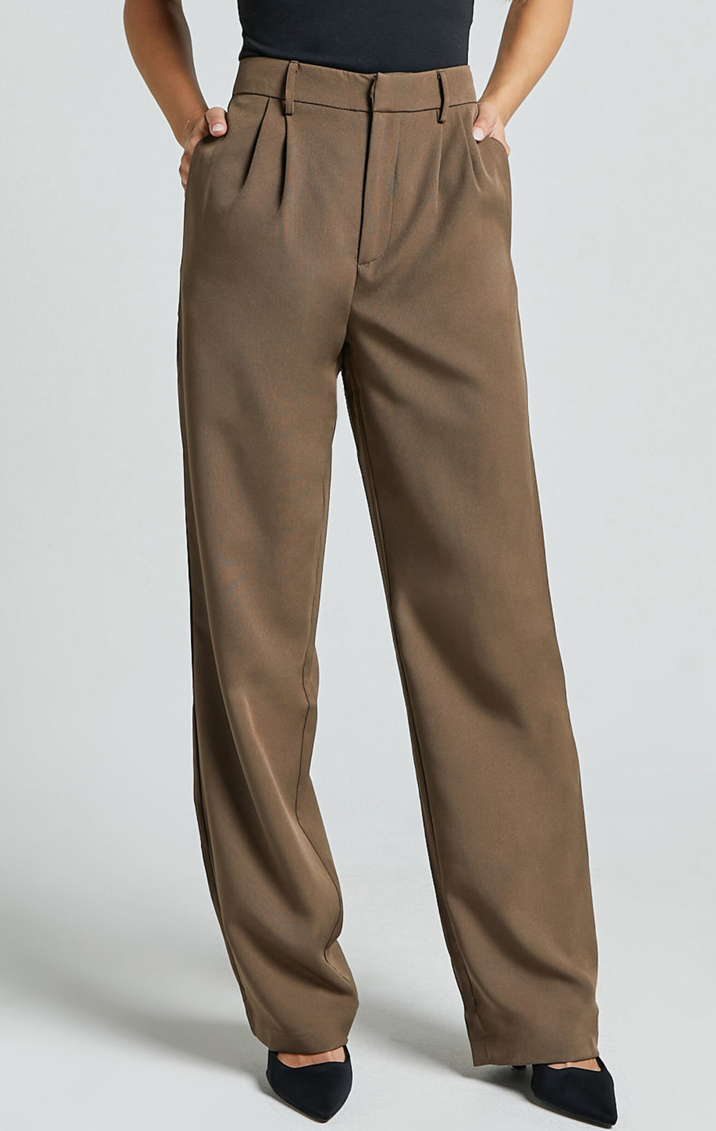 Olive Pleated Straight Tailored Trouser