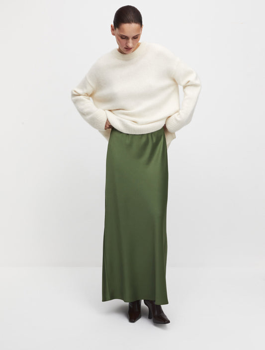 Olive Satin Maxi Long Skirt