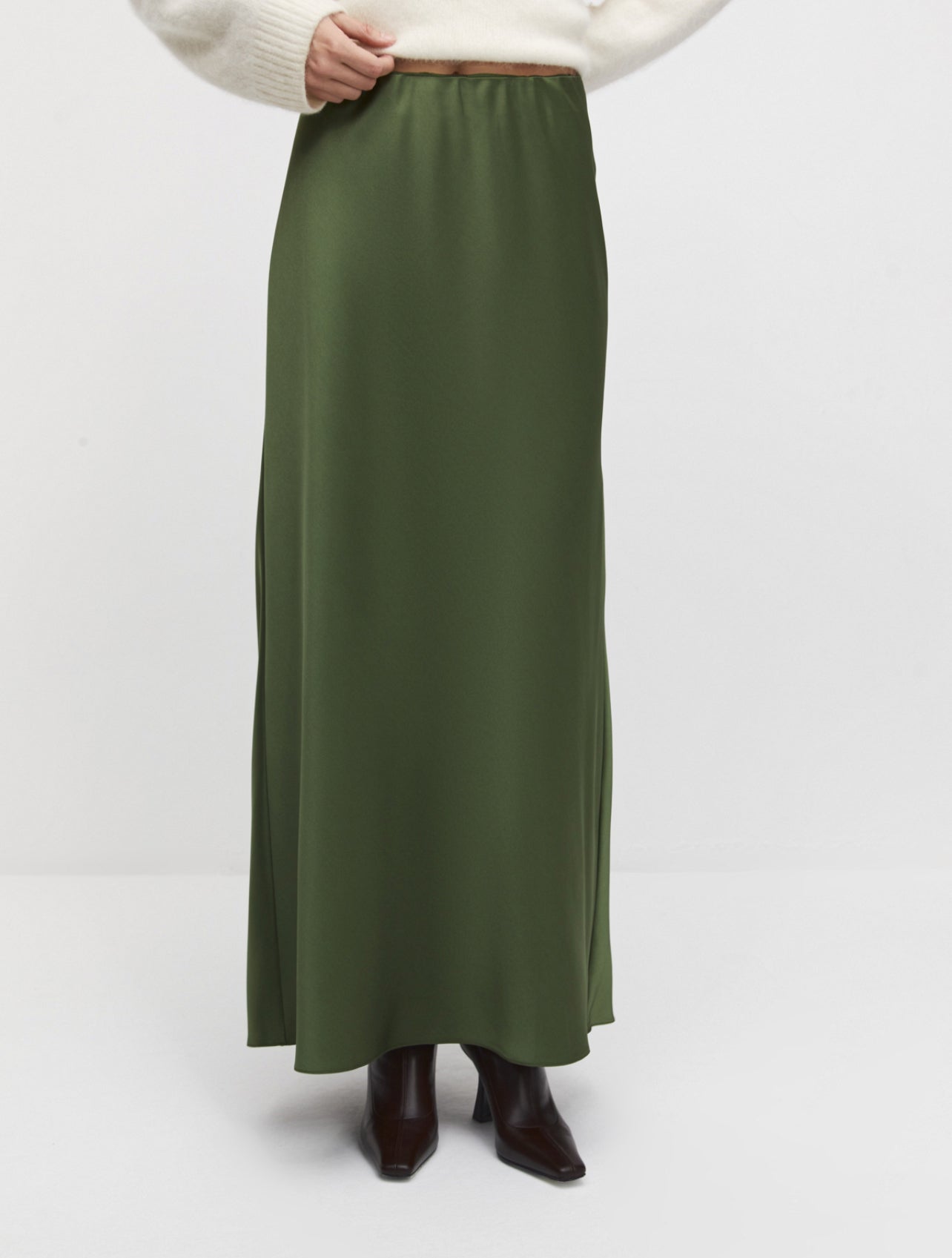 Olive Satin Maxi Long Skirt