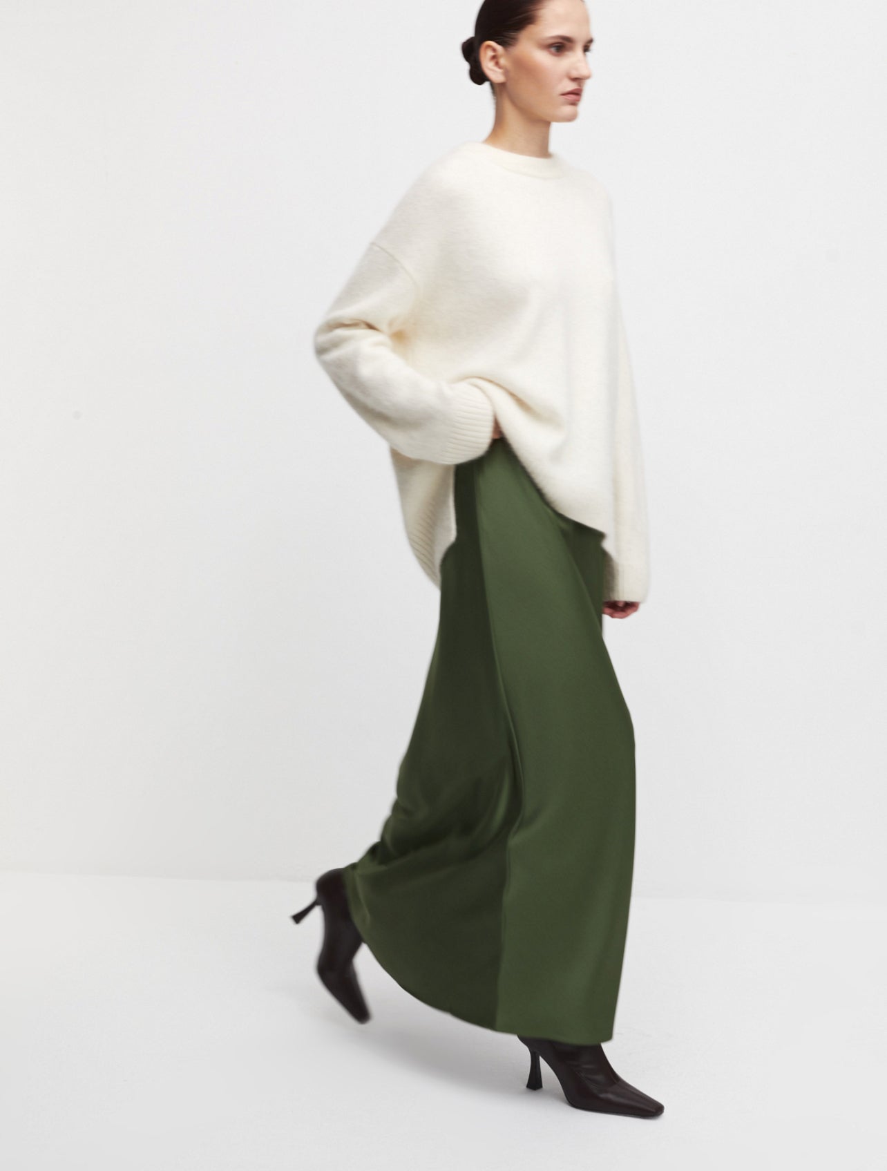 Olive Satin Maxi Long Skirt