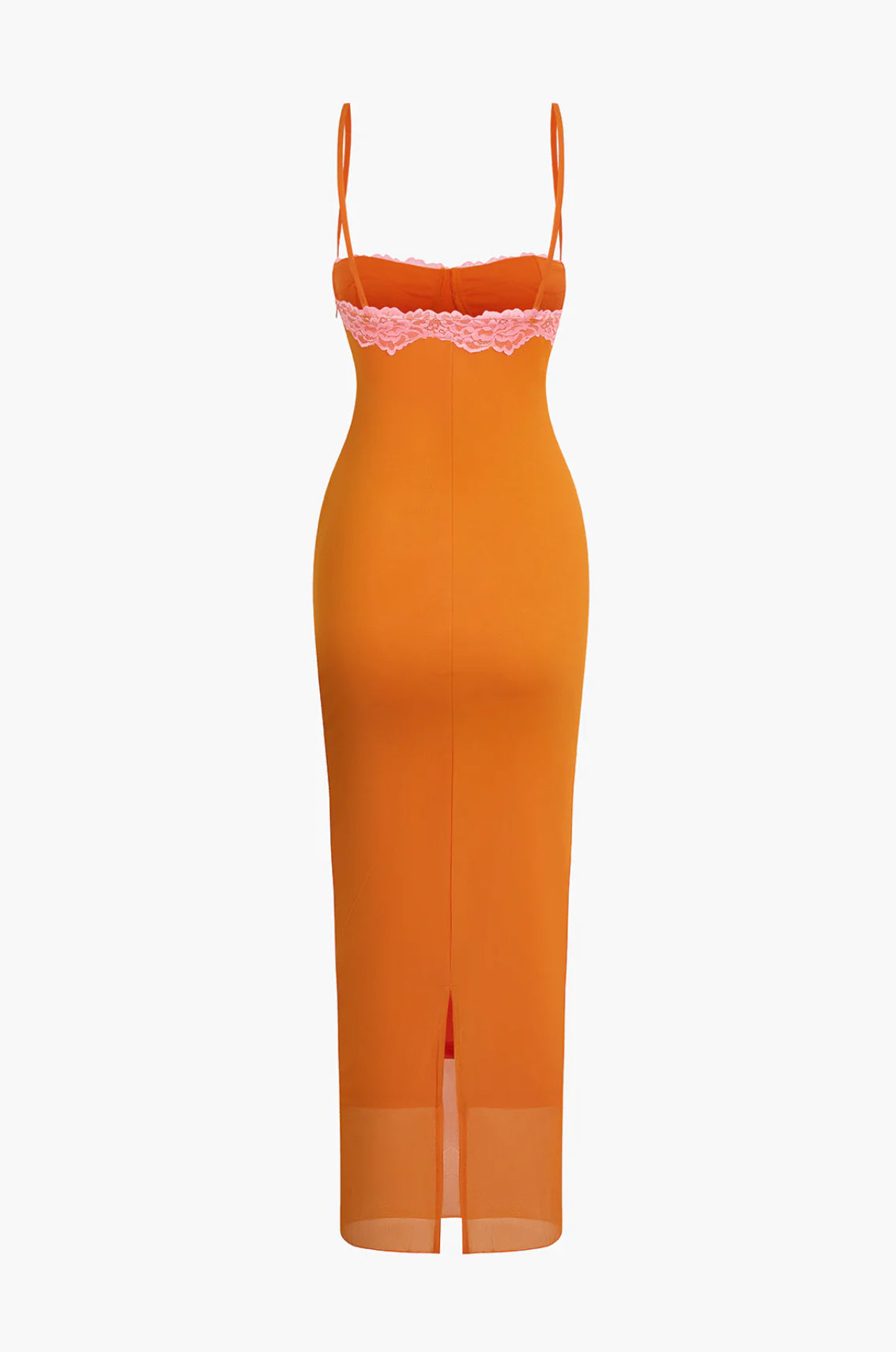 Orange Lace Detailed Cami Midi Dress