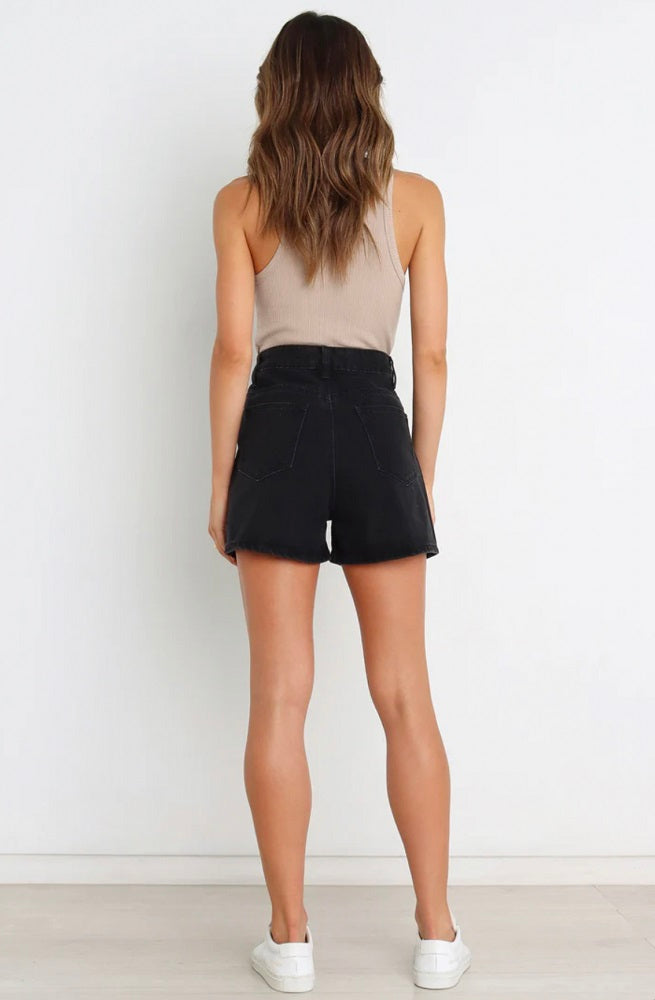 Ostia Black Denim Shorts