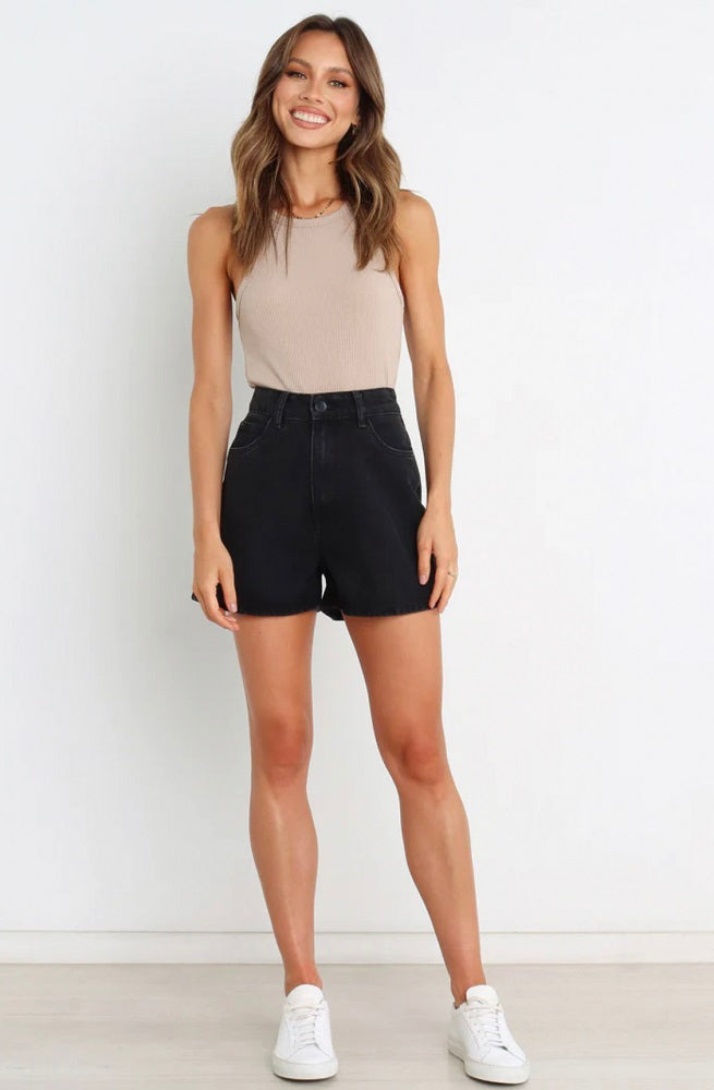 Ostia Black Denim Shorts