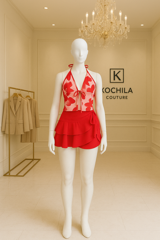 Red Floral Beach Top & Skirt Set