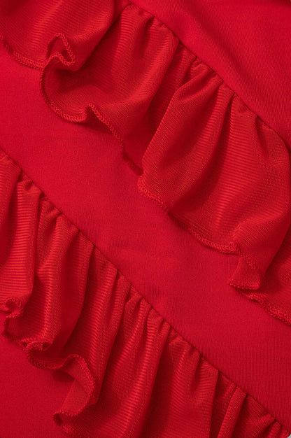 Red Ruffle Bodycon Slit Dress