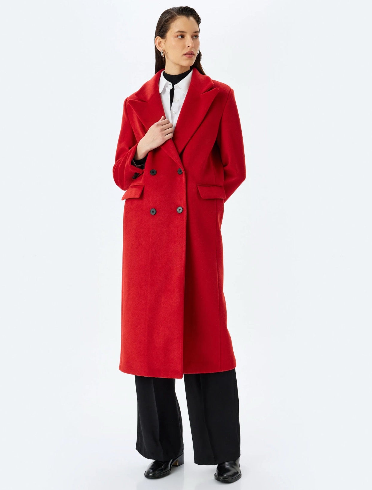 Red Woollen Double Breasted Overcoat