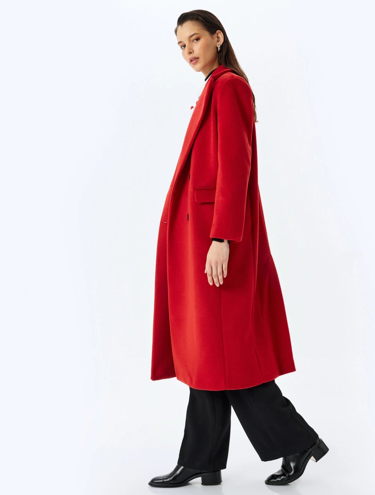 Red Woollen Double Breasted Overcoat