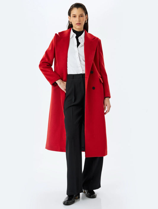 Red Woollen Double Breasted Overcoat