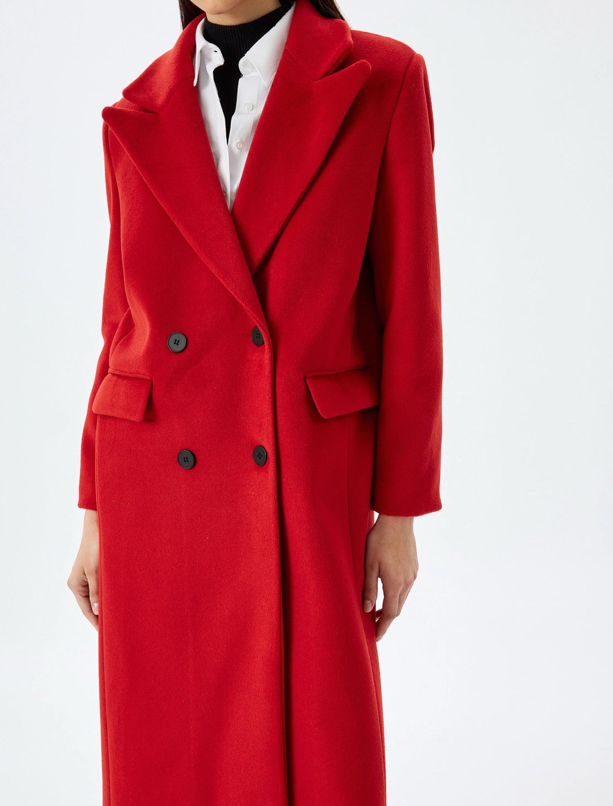 Red Woollen Double Breasted Overcoat