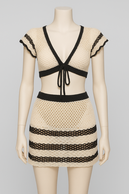 White Crochet Beach Top & Skirt Set
