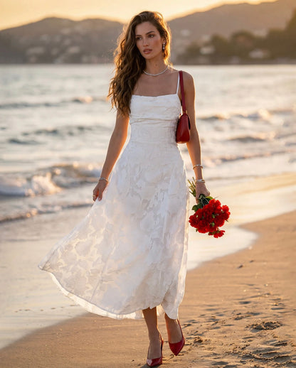 White Floral Backless Slip Dress