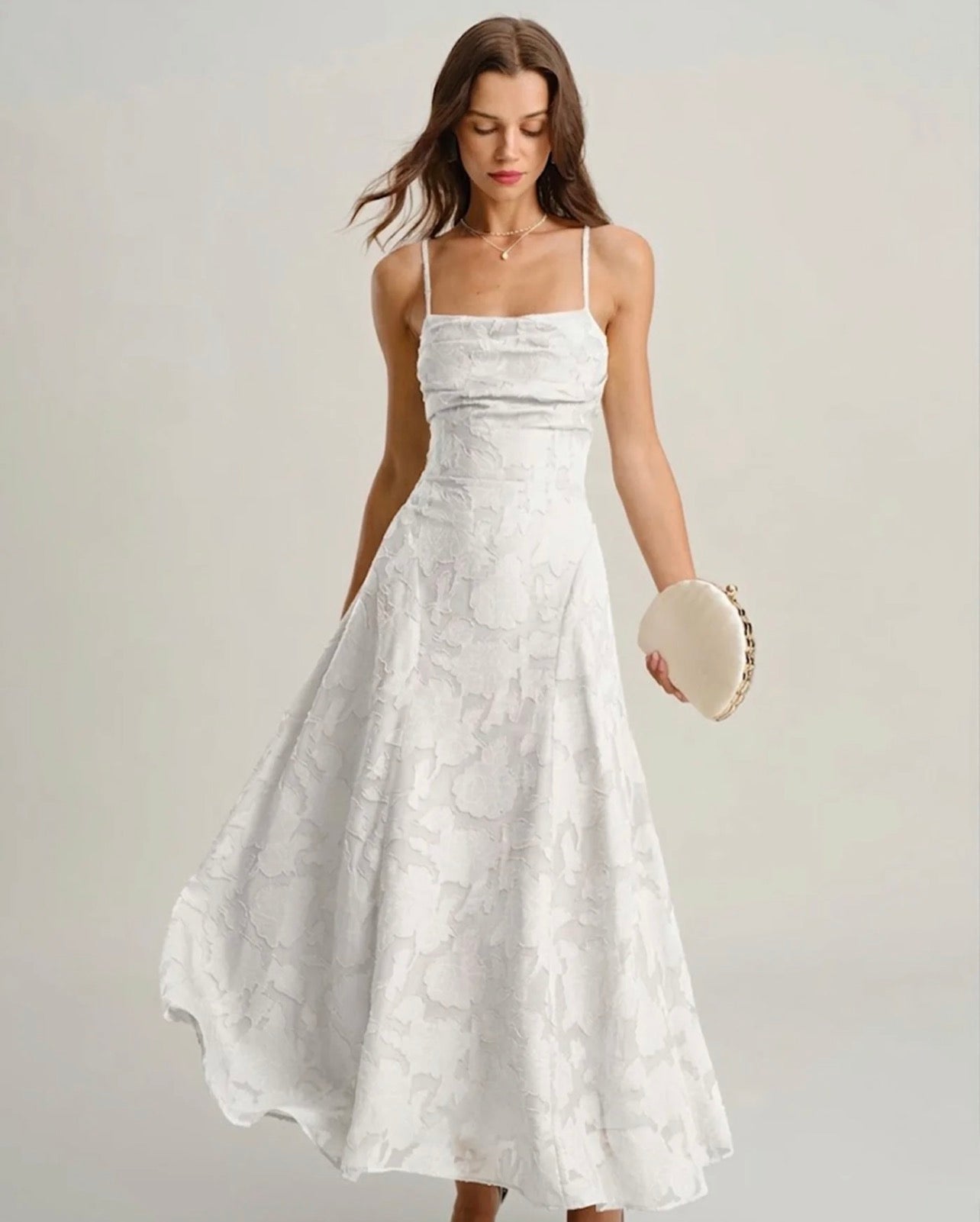 White Floral Backless Slip Dress