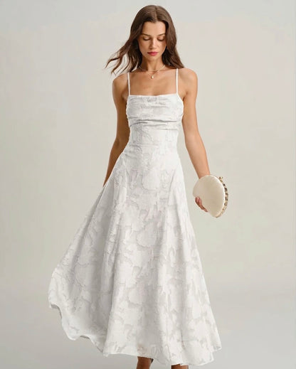 White Floral Backless Slip Dress
