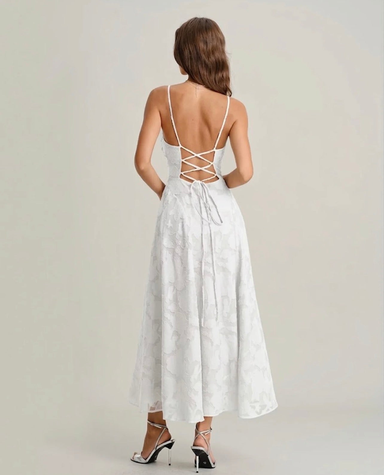White Floral Backless Slip Dress
