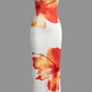 White Floral Printed Tube Midi Dress