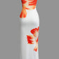 White Floral Printed Tube Midi Dress