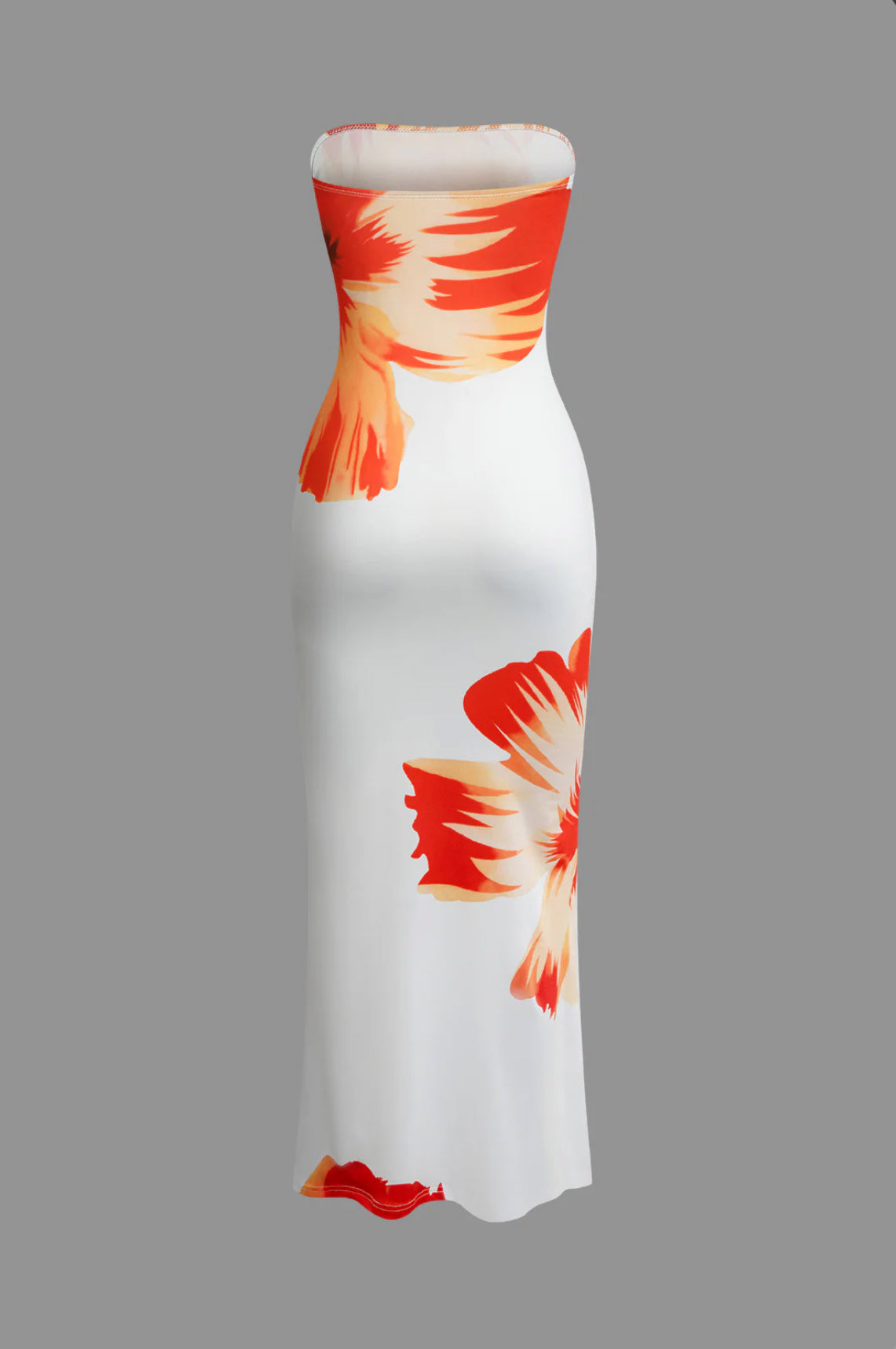 White Floral Printed Tube Midi Dress