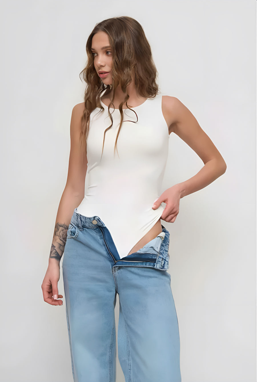 White Racerback Sleeveless Bodysuit - Kochila Couture