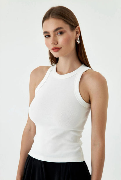 White Ribbed Cotton Vest Top