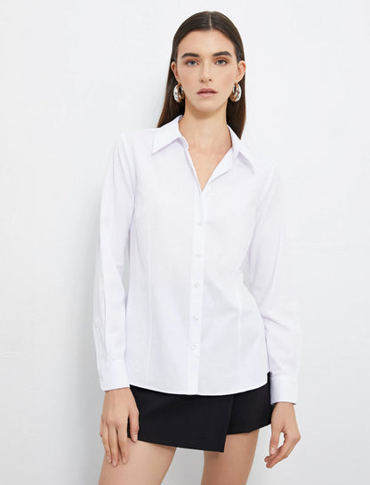 White Rich Cotton Fitted Shirt