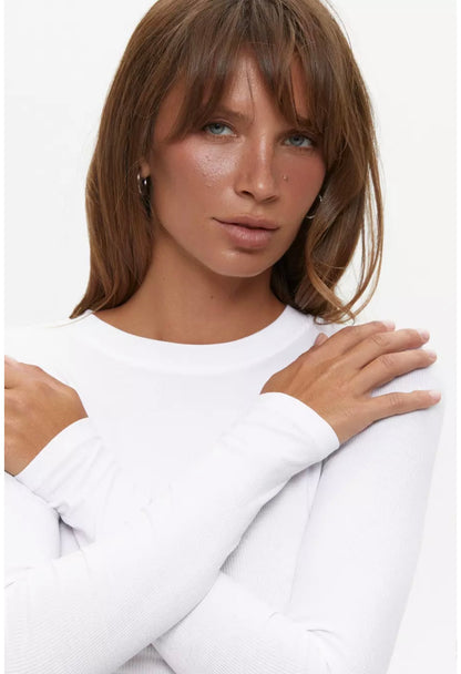 White Round Neck Full Sleeves Tshirt