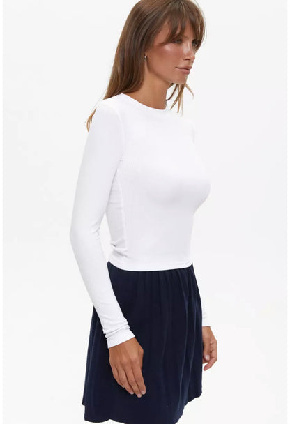 White Round Neck Full Sleeves Tshirt