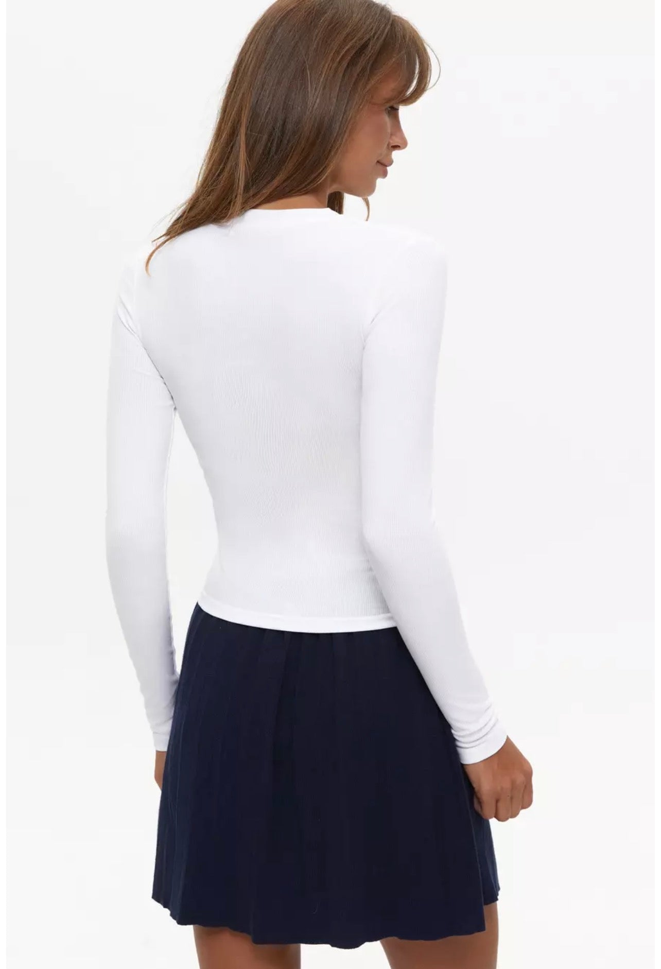 White Round Neck Full Sleeves Tshirt