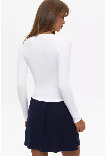 White Round Neck Full Sleeves Tshirt