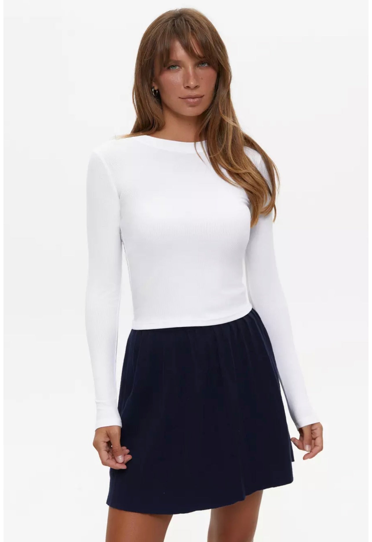 White Round Neck Full Sleeves Tshirt