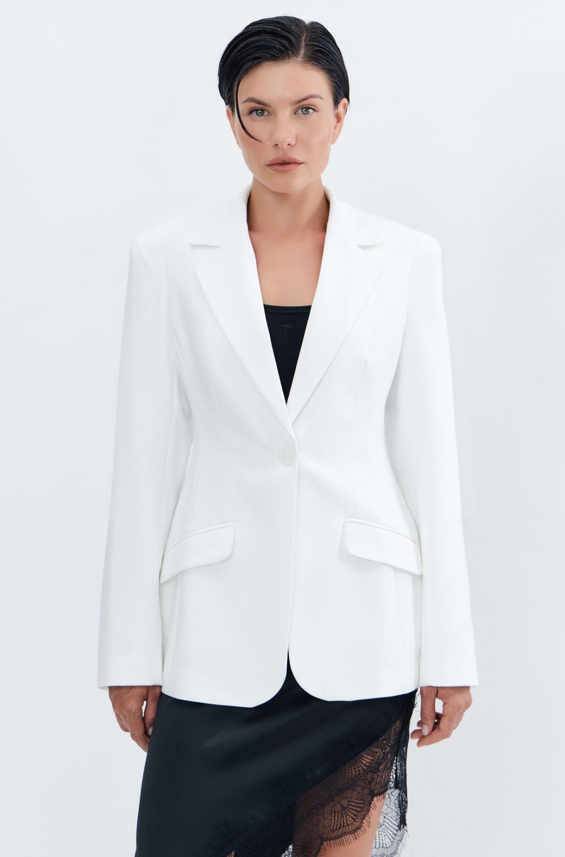 White Single Breasted Fitted Blazer