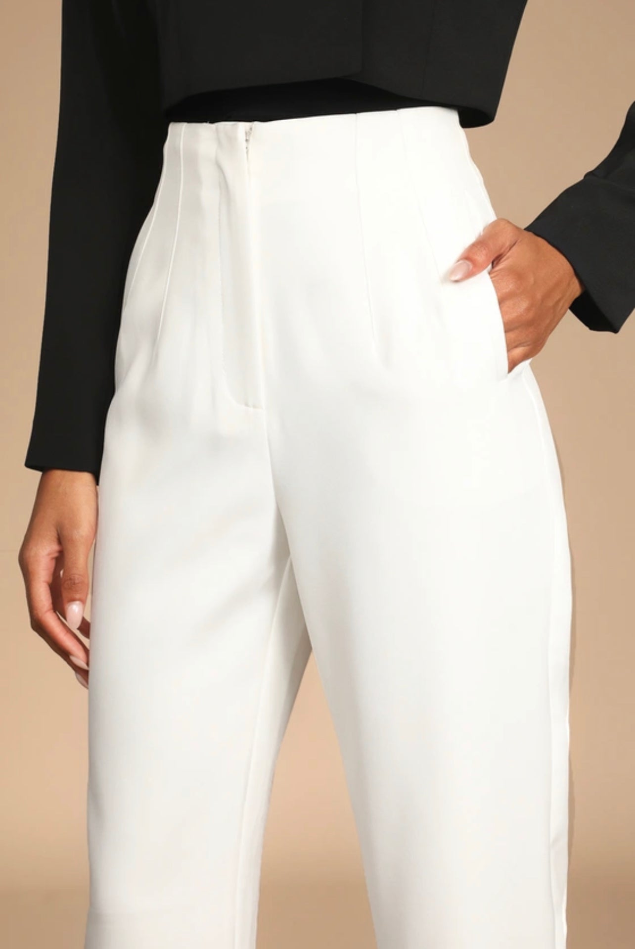 White Straight Leg Tapered Trousers