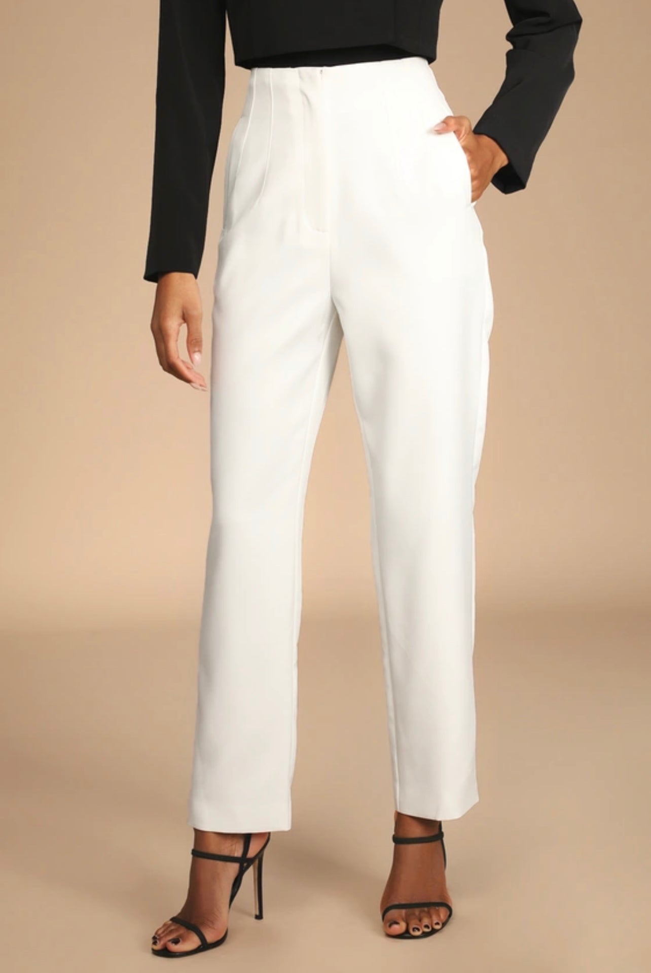 White Straight Leg Tapered Trousers