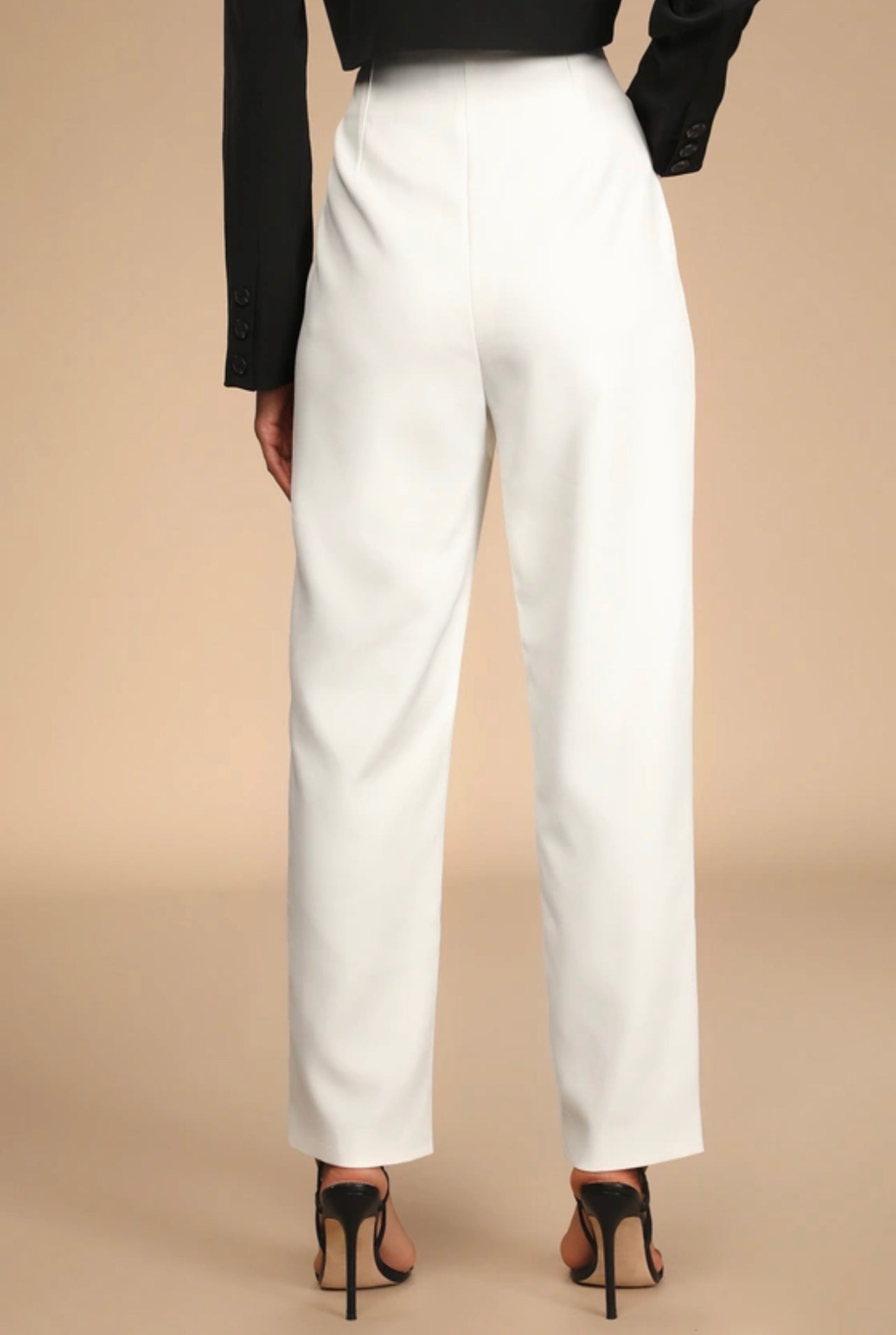 White Straight Leg Tapered Trousers