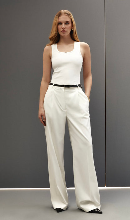 White Straight Tailored Trousers