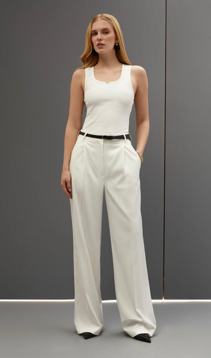 White Straight Tailored Trousers
