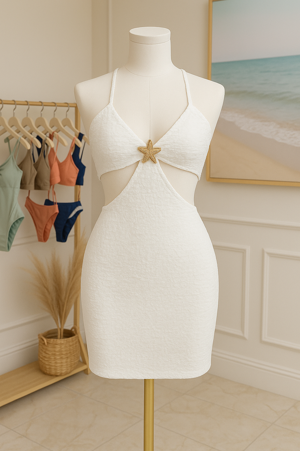 White Textured Cut-out Bodycon Dress