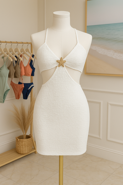 White Textured Cut-out Bodycon Dress