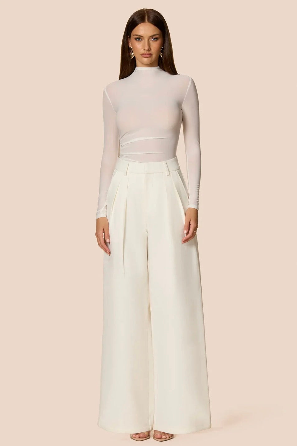 White Wide Leg Pleated Trousers