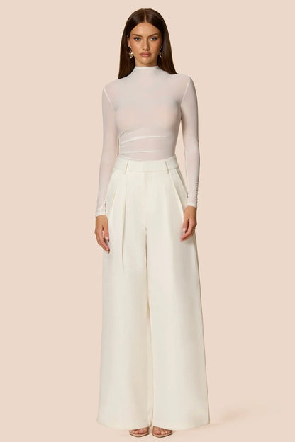 White Wide Leg Pleated Trousers
