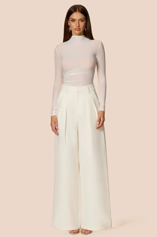 White Wide Leg Pleated Trousers