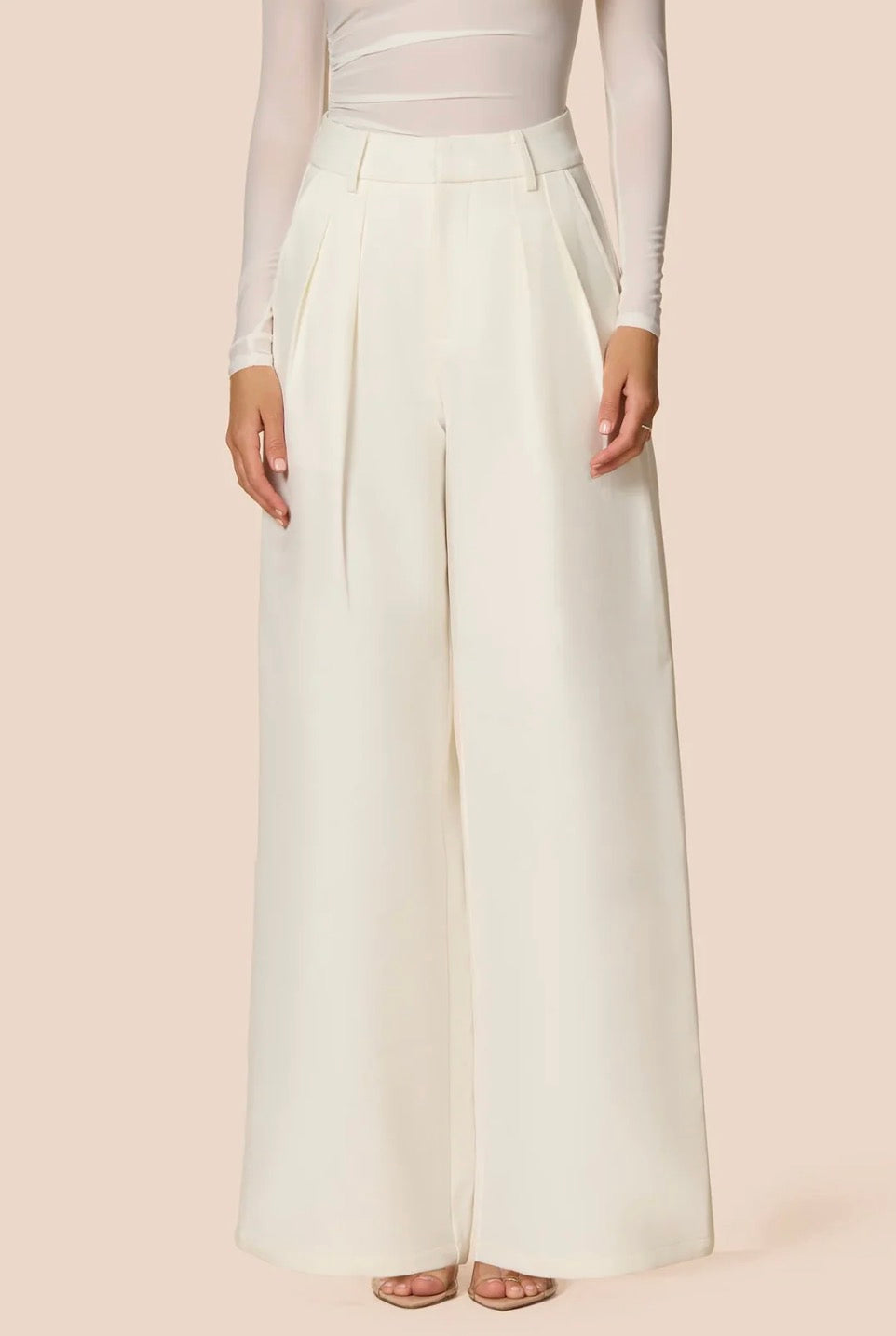 White Wide Leg Pleated Trousers