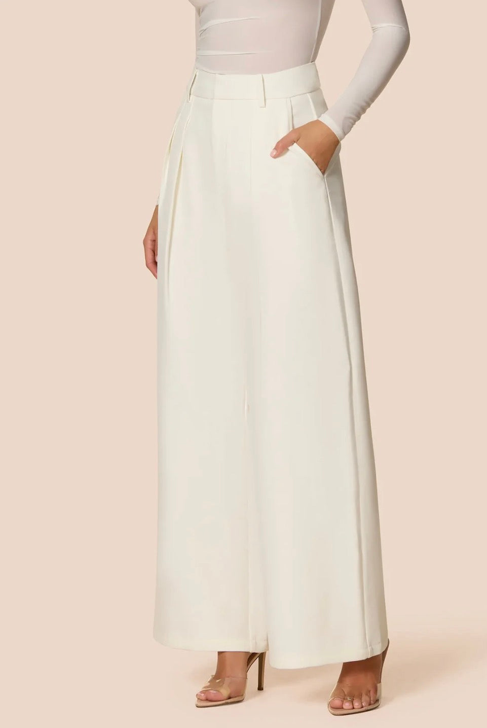 White Wide Leg Pleated Trousers