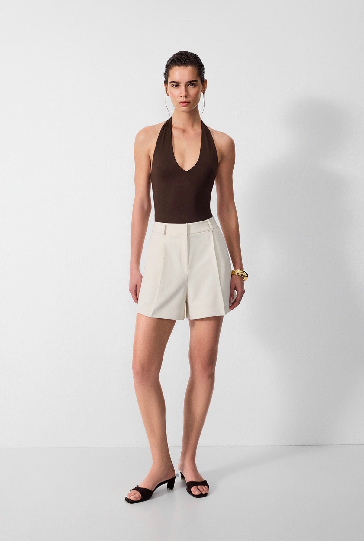 White Tailored Pleated Shorts 1