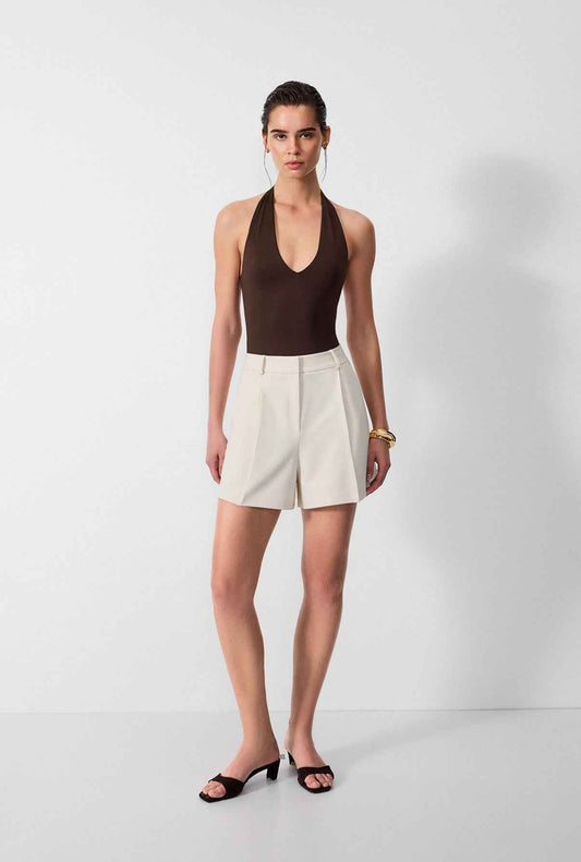 White Tailored Pleated Shorts